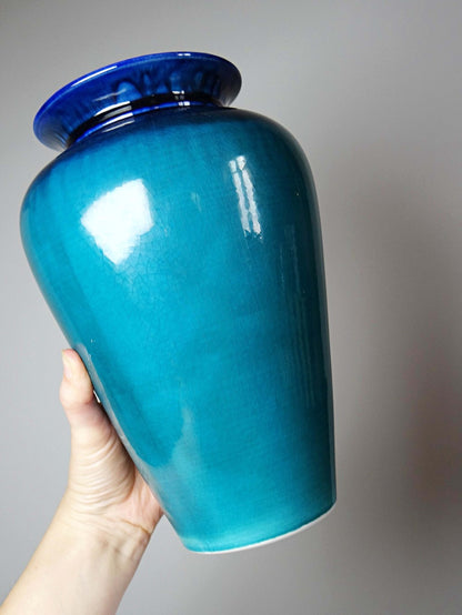 Vintage Keramikvase Dinis Portugal Türkis Kobaltblau