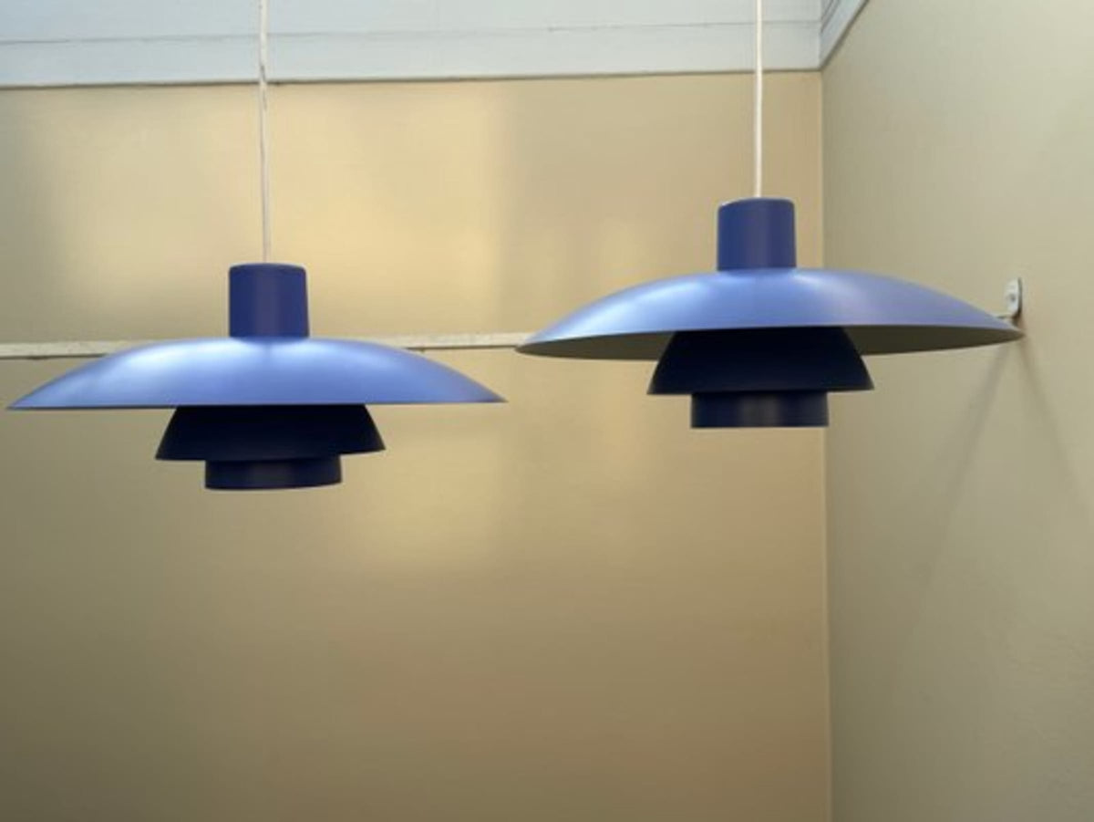 Vintage Pendelleuchte PH 4/3 von Poul Henningsen für Louis Poulsen azurblau Set von 2