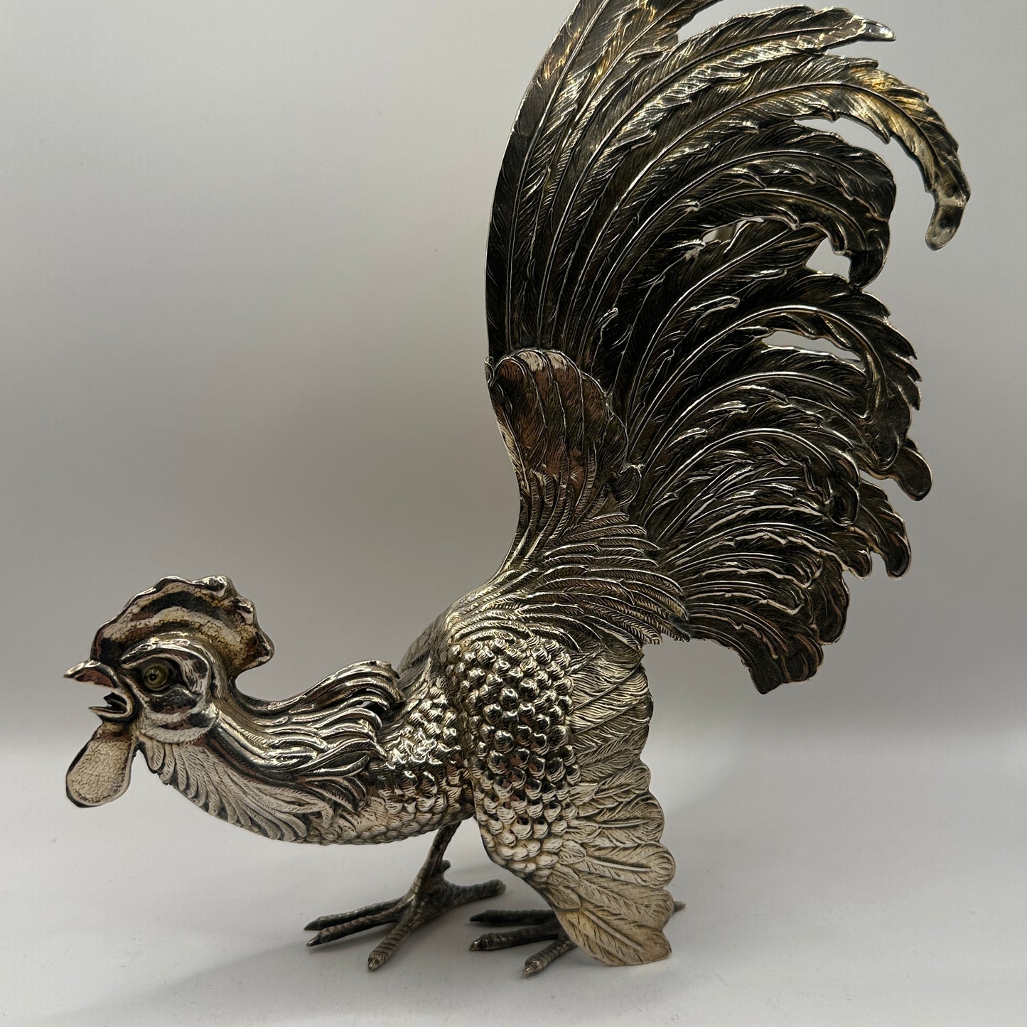 Vintage Silberfigur Set von 2 Hahn und Henne, fein graviert, massiv, dekorativ, Sammlerobjekt