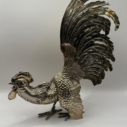 Vintage Silberfigur Set von 2 Hahn und Henne, fein graviert, massiv, dekorativ, Sammlerobjekt