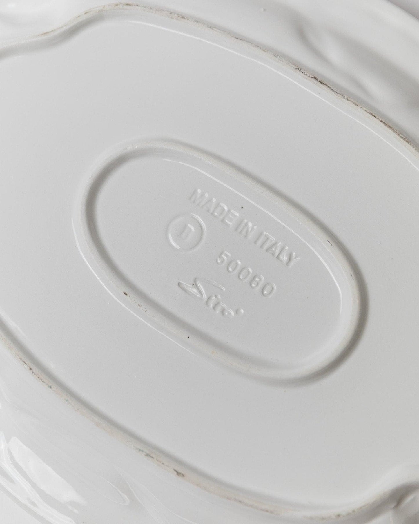 Vintage Keramikteller Meeresfrüchte Relief von Siro Italien 1980er Weiß