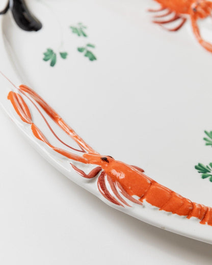 Vintage Keramikteller Meeresfrüchte Relief von Siro Italien 1980er Weiß