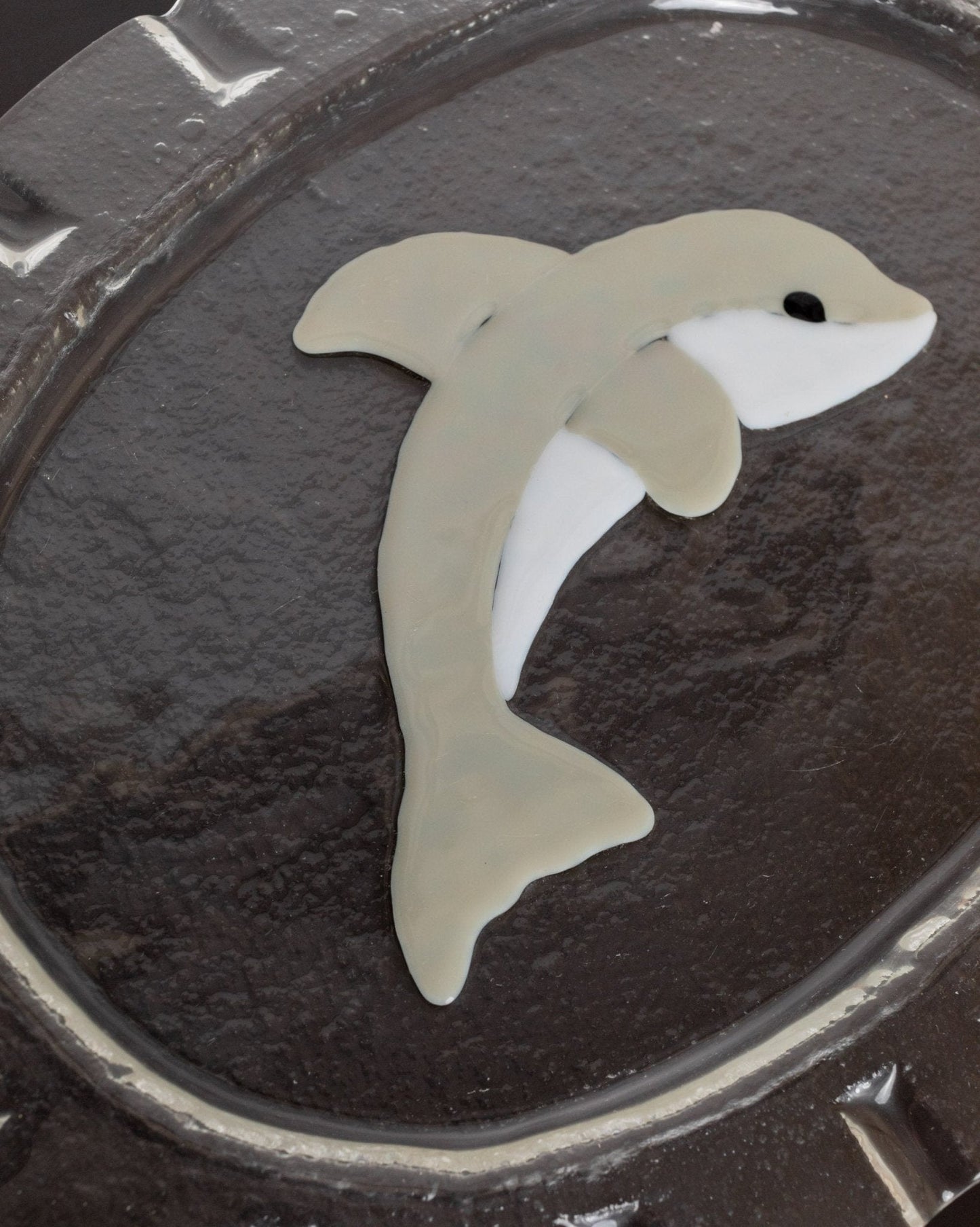 Vintage Glasschale Dolphin Murano oval von Italien 1980er, Delfin Dekor, Servierplatte