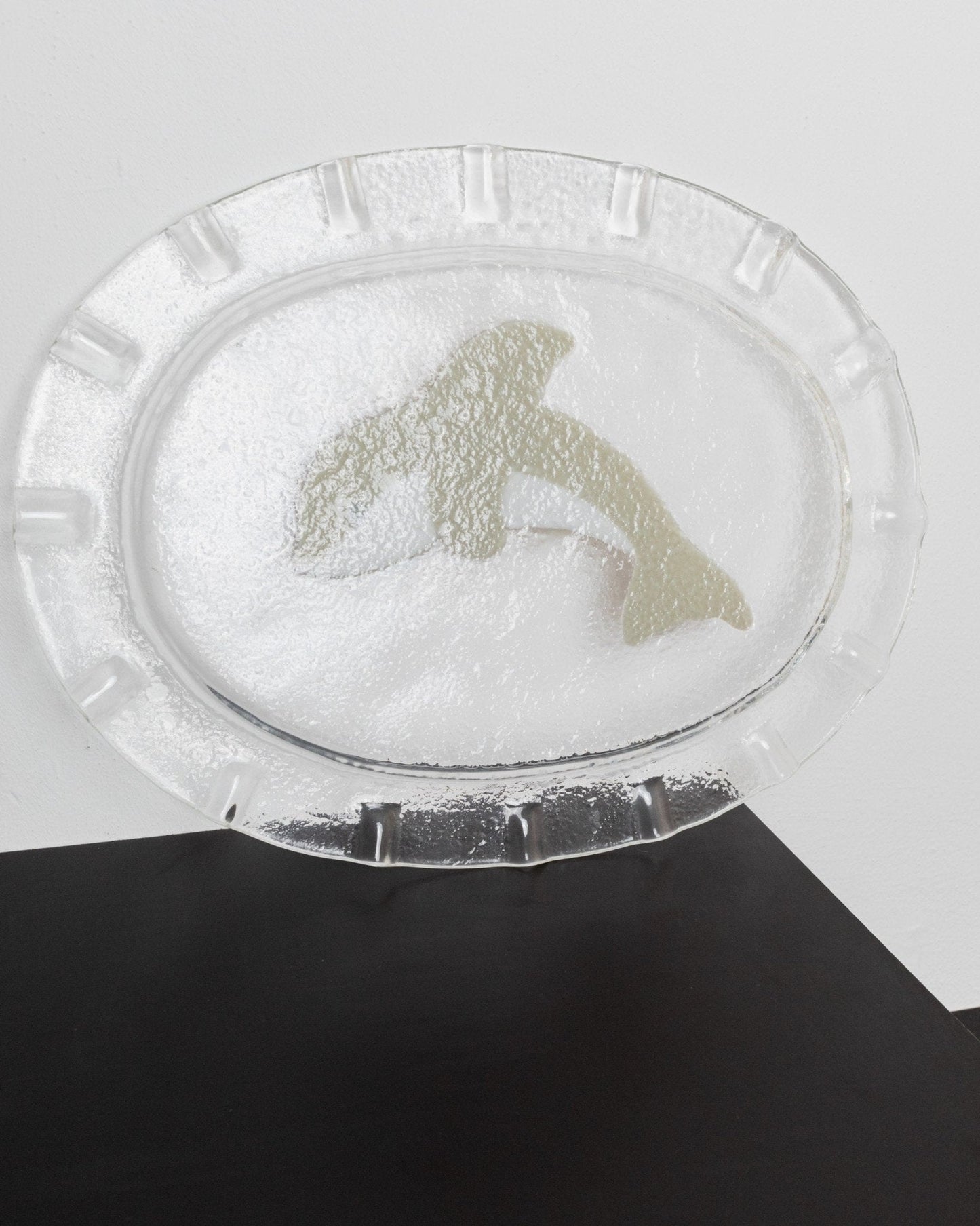 Vintage Glasschale Dolphin Murano oval von Italien 1980er, Delfin Dekor, Servierplatte
