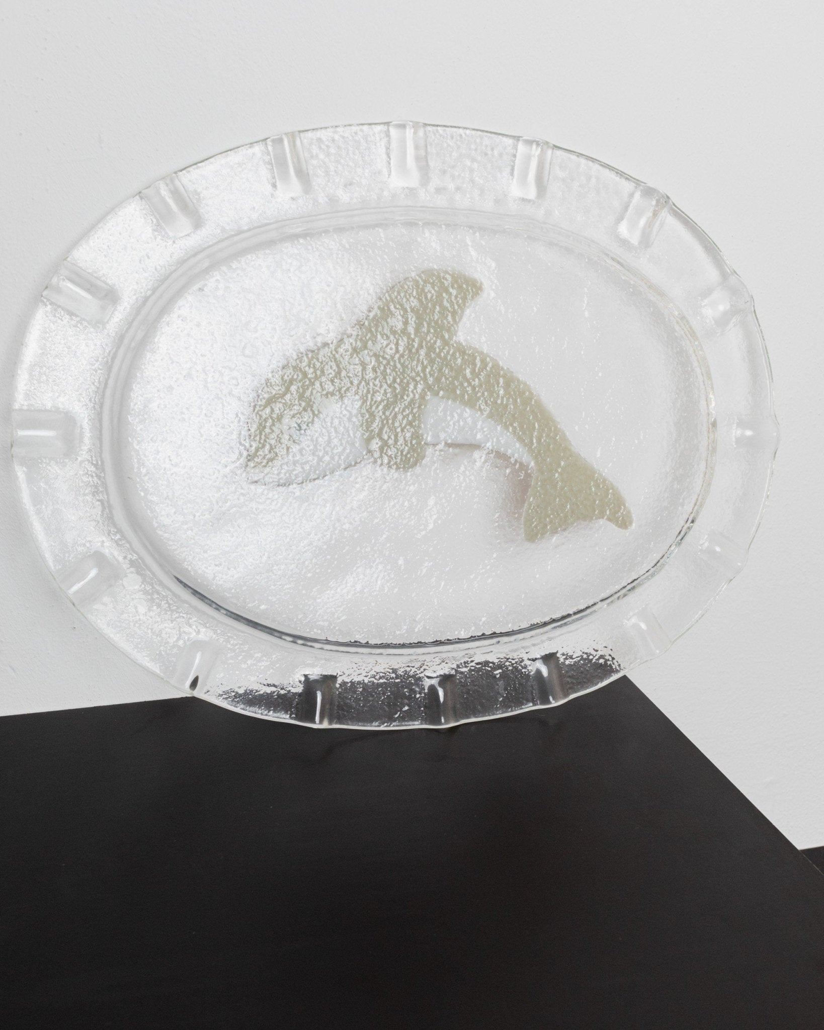 Vintage Glasschale Dolphin Murano oval von Italien 1980er, Delfin Dekor, Servierplatte