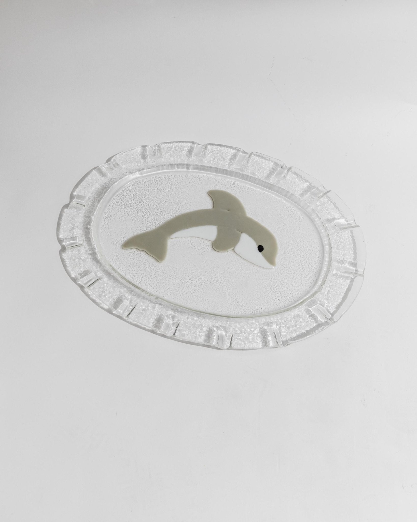 Vintage Glasschale Dolphin Murano oval von Italien 1980er, Delfin Dekor, Servierplatte