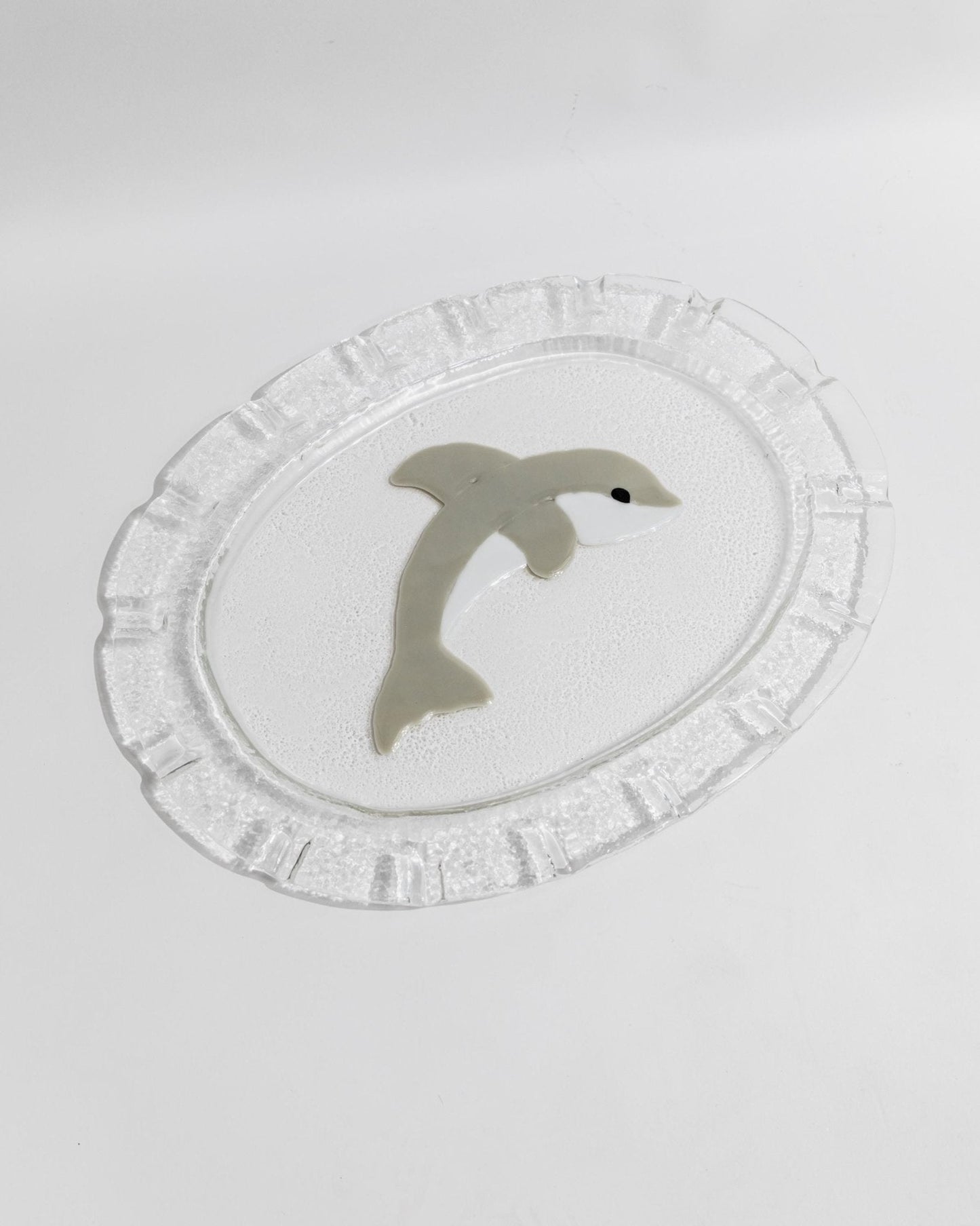 Vintage Glasschale Dolphin Murano oval von Italien 1980er, Delfin Dekor, Servierplatte