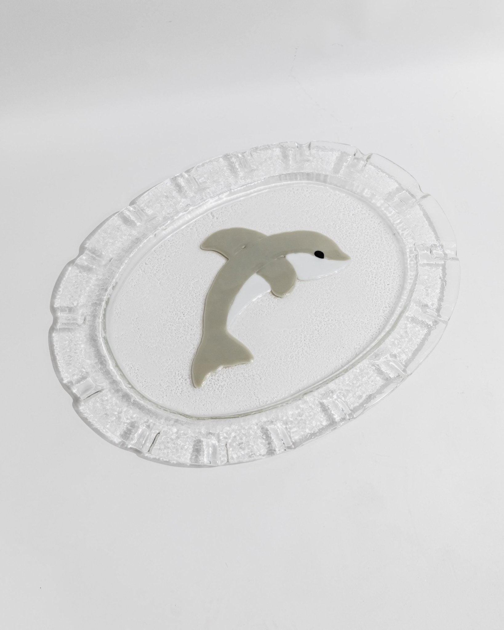 Vintage Glasschale Dolphin Murano oval von Italien 1980er, Delfin Dekor, Servierplatte