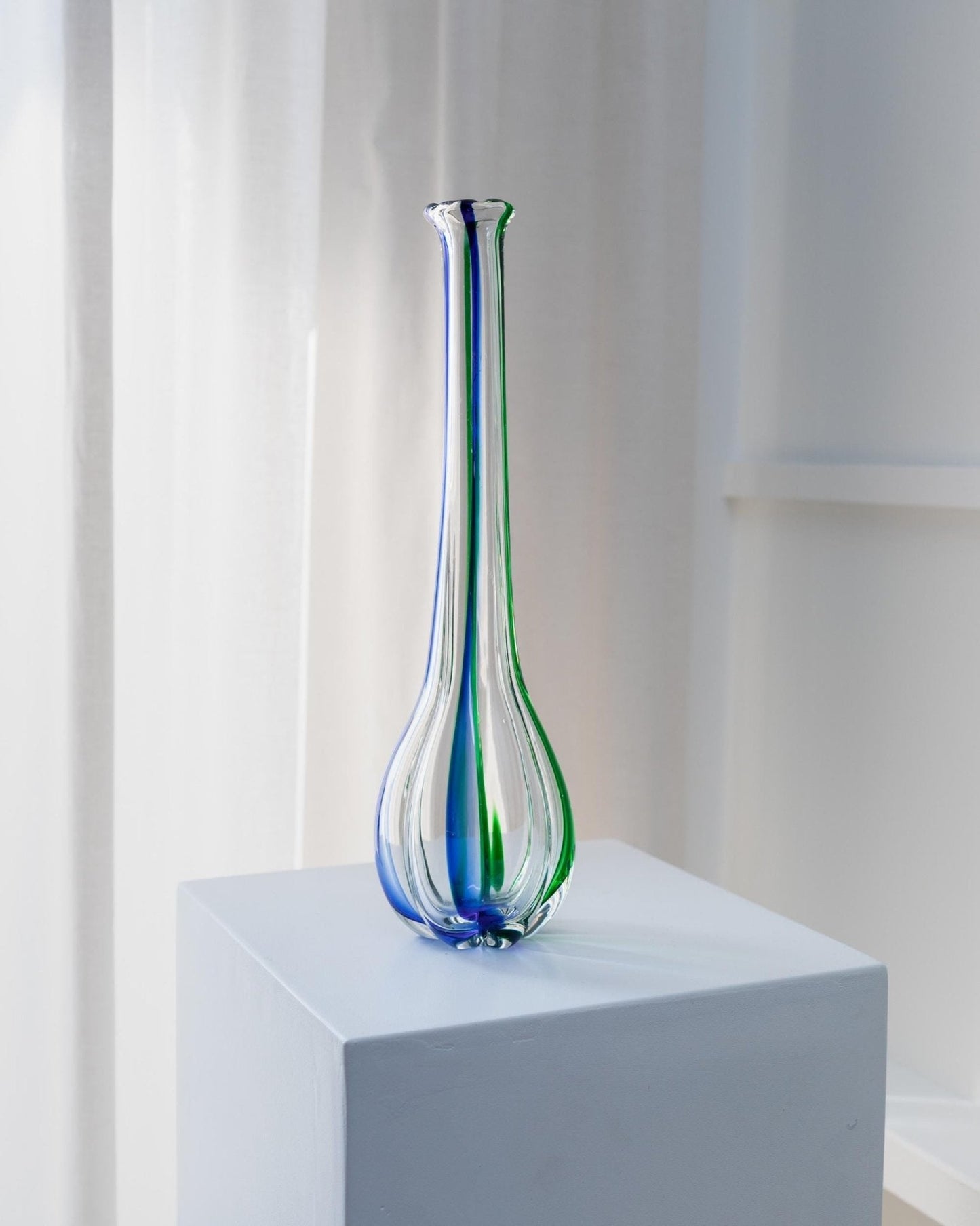 Vintage Vase Archimede Seguso für Vetreria Archimede Seguso Kürbisform Murano Glas blau-grün
