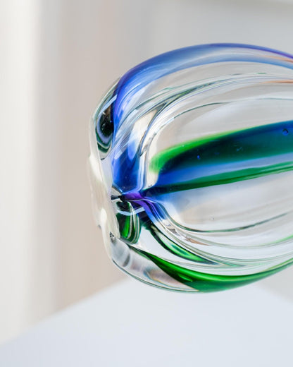 Vintage Vase Archimede Seguso für Vetreria Archimede Seguso Kürbisform Murano Glas blau-grün