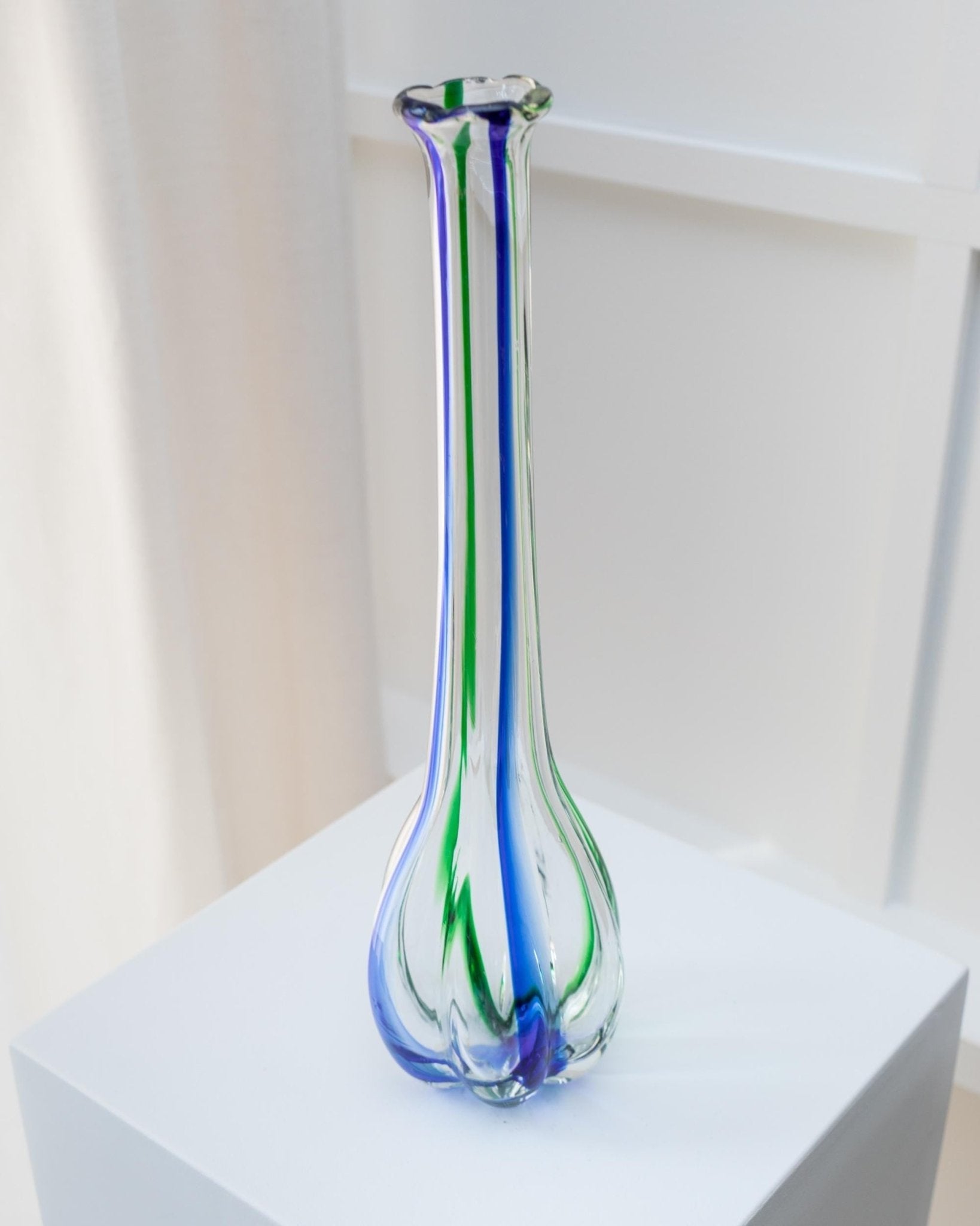 Vintage Vase Archimede Seguso für Vetreria Archimede Seguso Kürbisform Murano Glas blau-grün