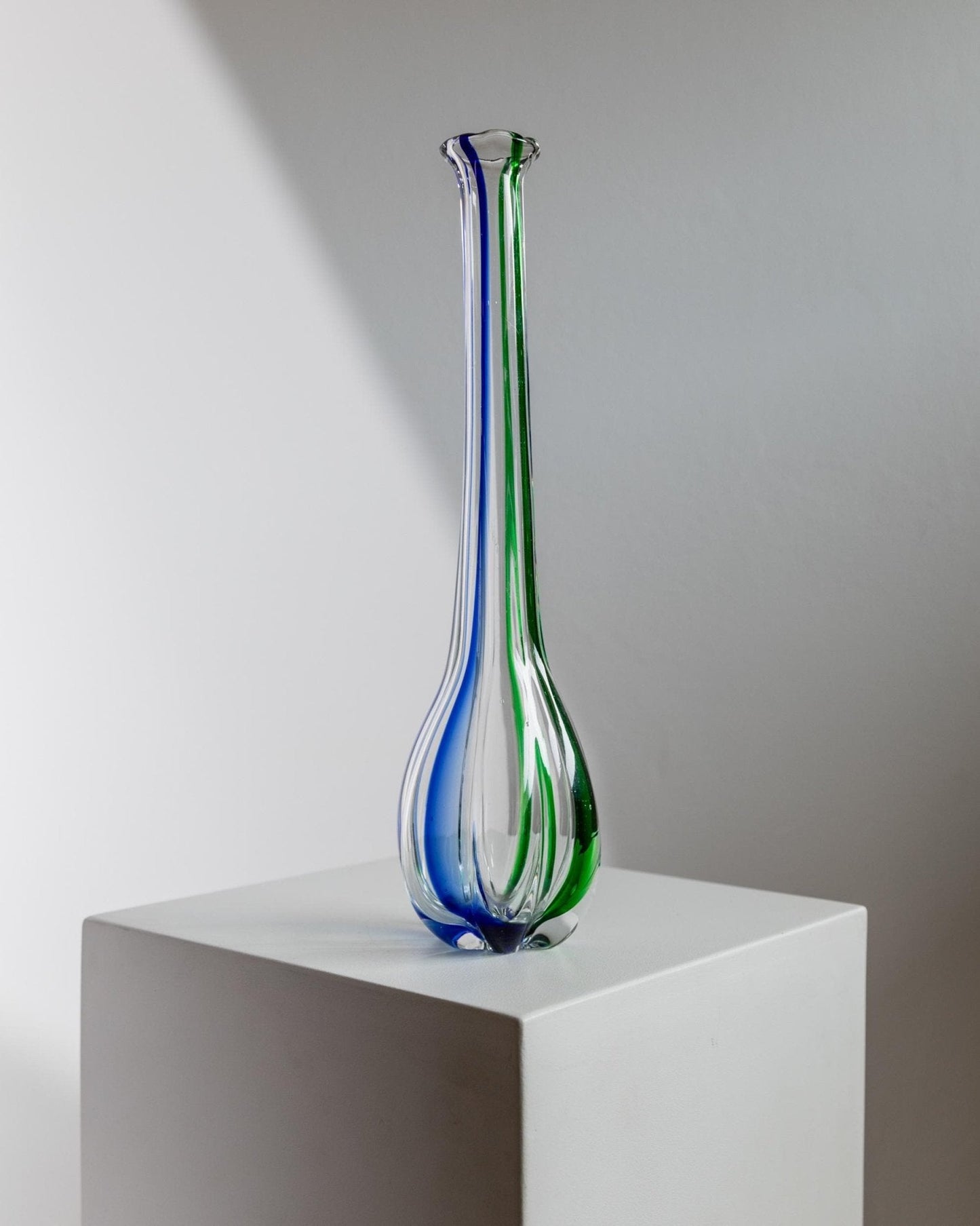 Vintage Vase Archimede Seguso für Vetreria Archimede Seguso Kürbisform Murano Glas blau-grün