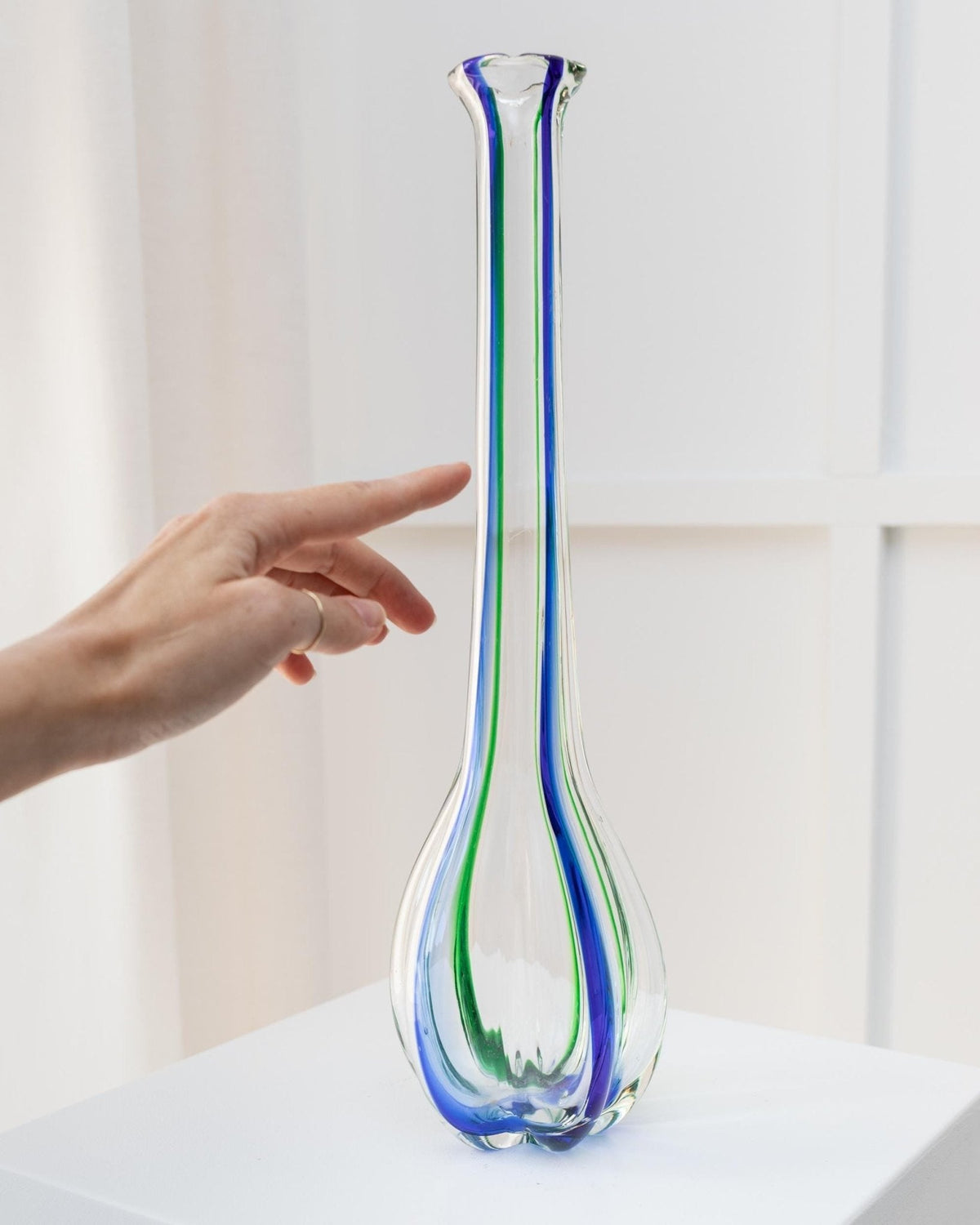 Vintage Vase Archimede Seguso für Vetreria Archimede Seguso Kürbisform Murano Glas blau-grün
