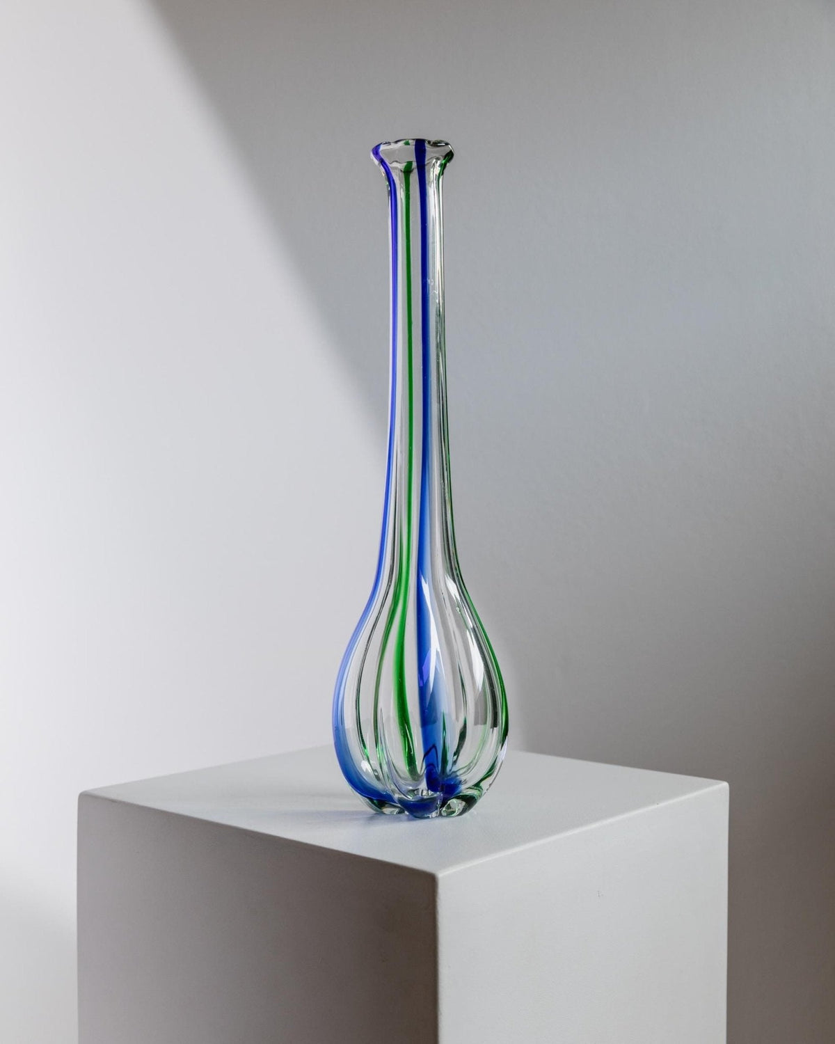 Vintage Vase Archimede Seguso für Vetreria Archimede Seguso Kürbisform Murano Glas blau-grün