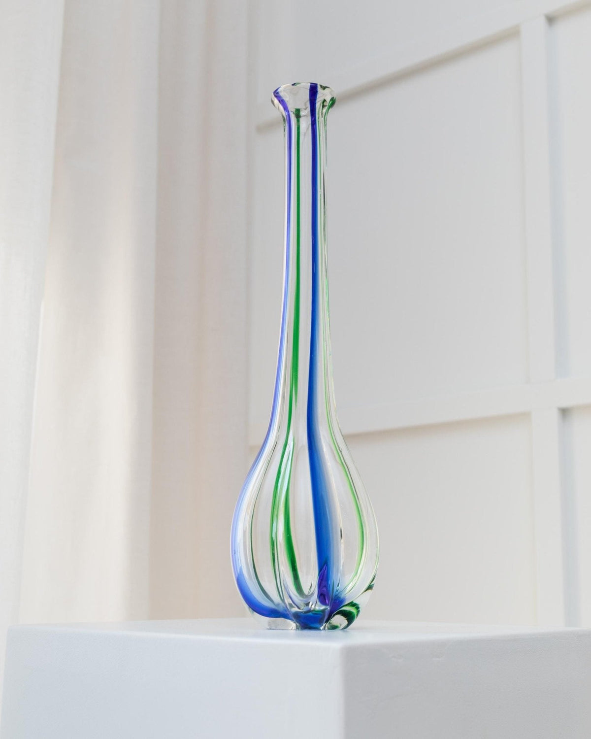 Vintage Vase Archimede Seguso für Vetreria Archimede Seguso Kürbisform Murano Glas blau-grün