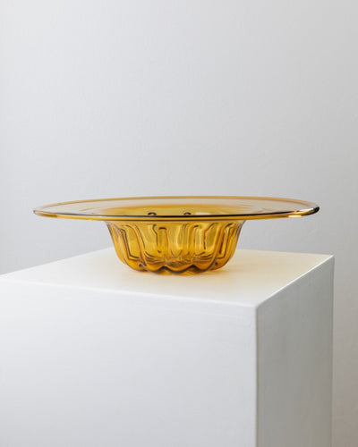 Vintage Murano glass bowl from Murano, amber-colored, ribbed pattern