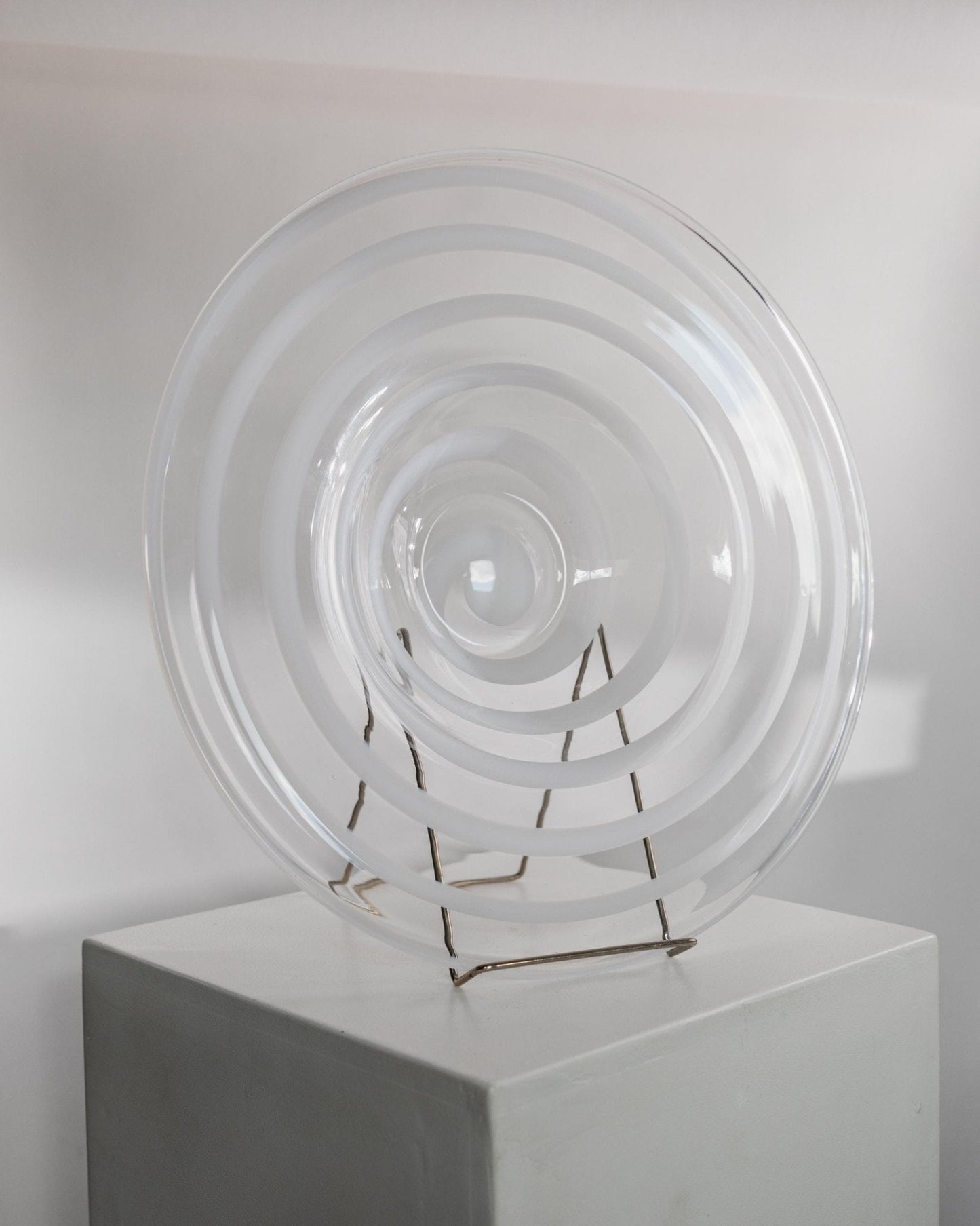 Vintage Schale Murano Glas von Murano Italy, klare und weiße Swirls, 1970er, dekorativ