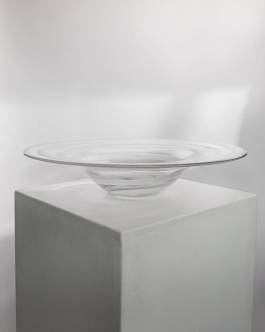 Vintage Schale Murano Glas von Murano Italy, klare und weiße Swirls, 1970er, dekorativ