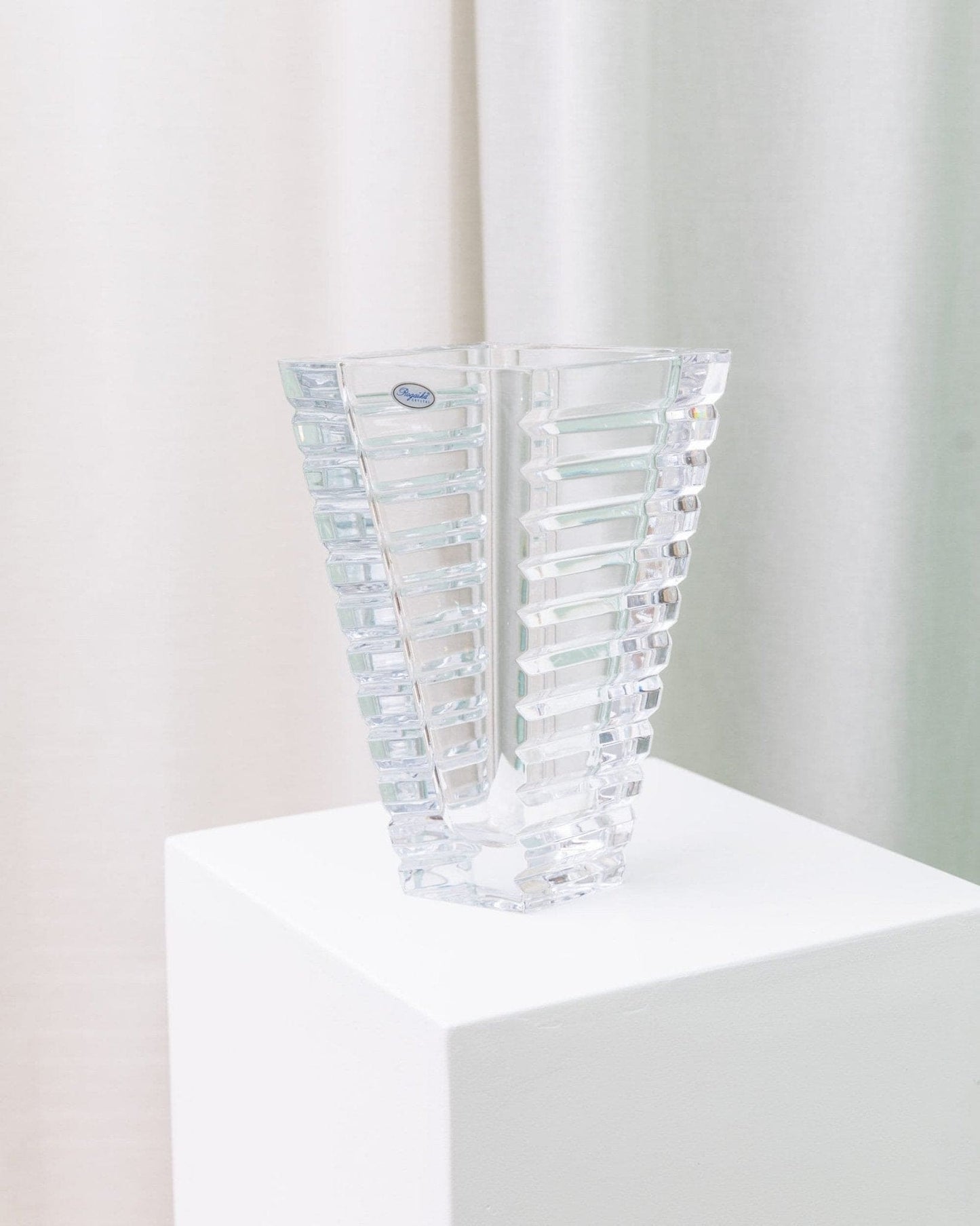 Vintage vase crystal glass Rogaska cone shape Italy 1980s