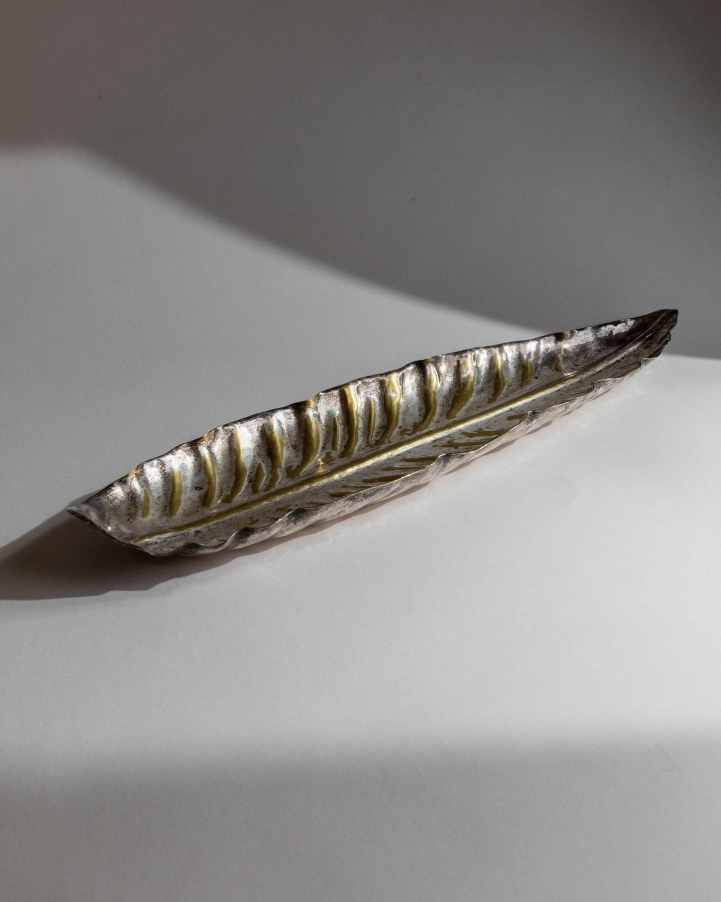 Vintage Schale Leaf Bowl versilbert mit goldenen Details