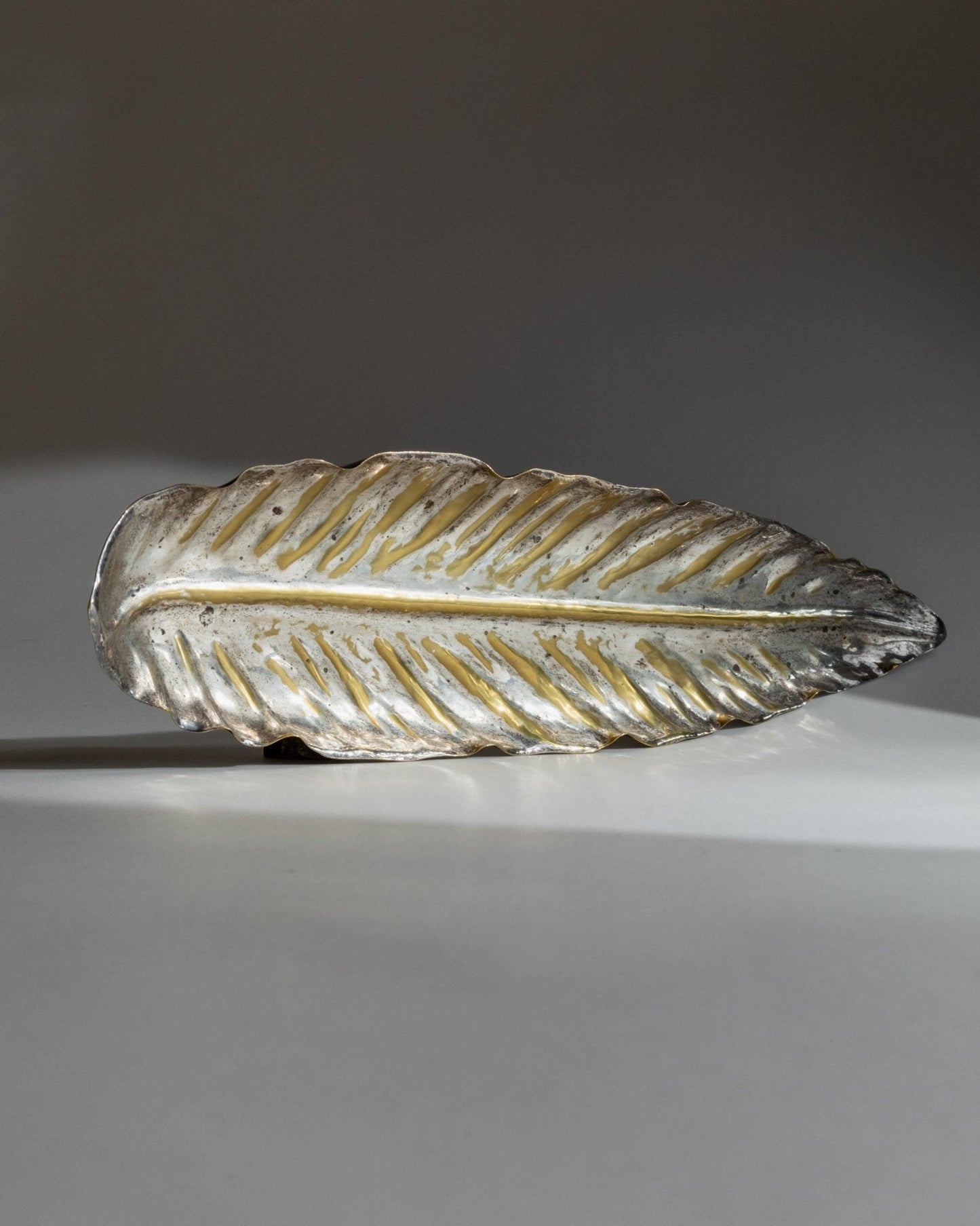 Vintage Schale Leaf Bowl versilbert mit goldenen Details