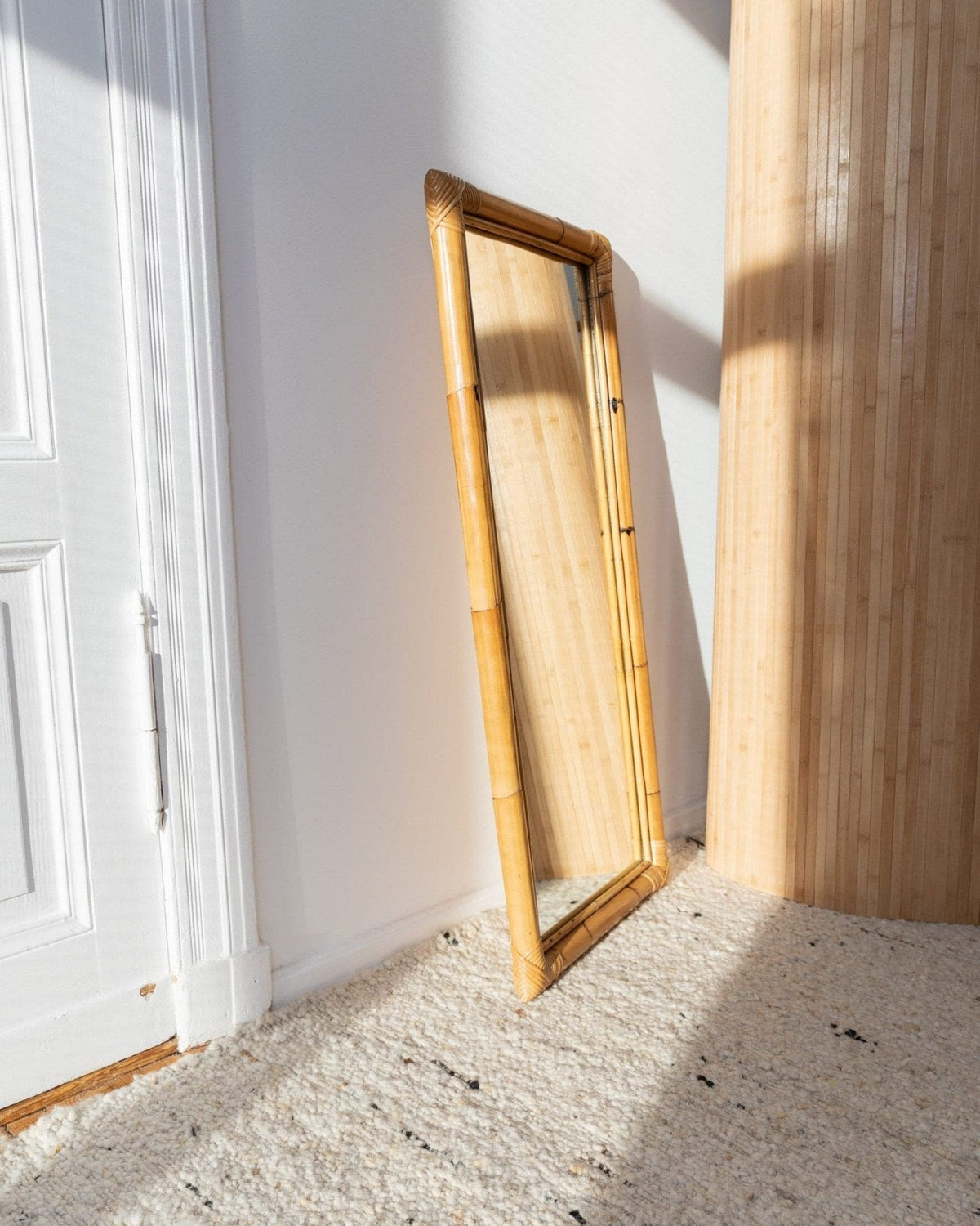 Vintage wall mirror bamboo wood by McM 1940s