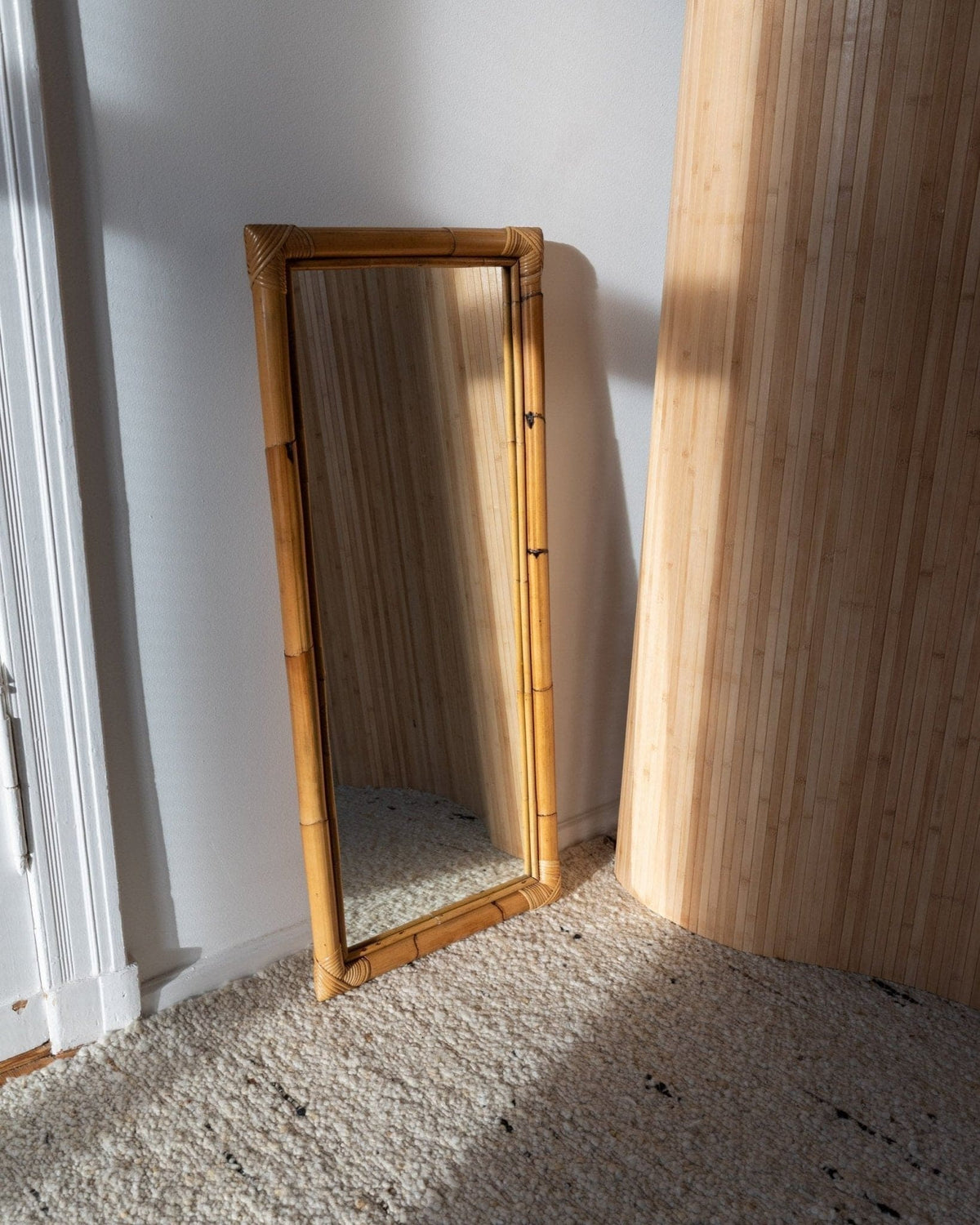 Vintage wall mirror bamboo wood by McM 1940s