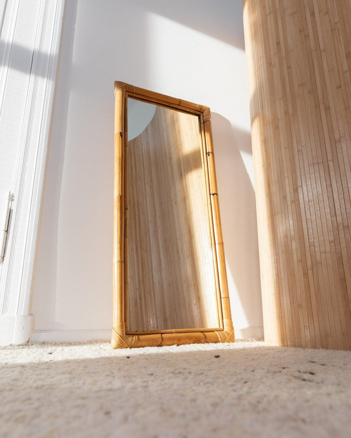 Vintage wall mirror bamboo wood by McM 1940s