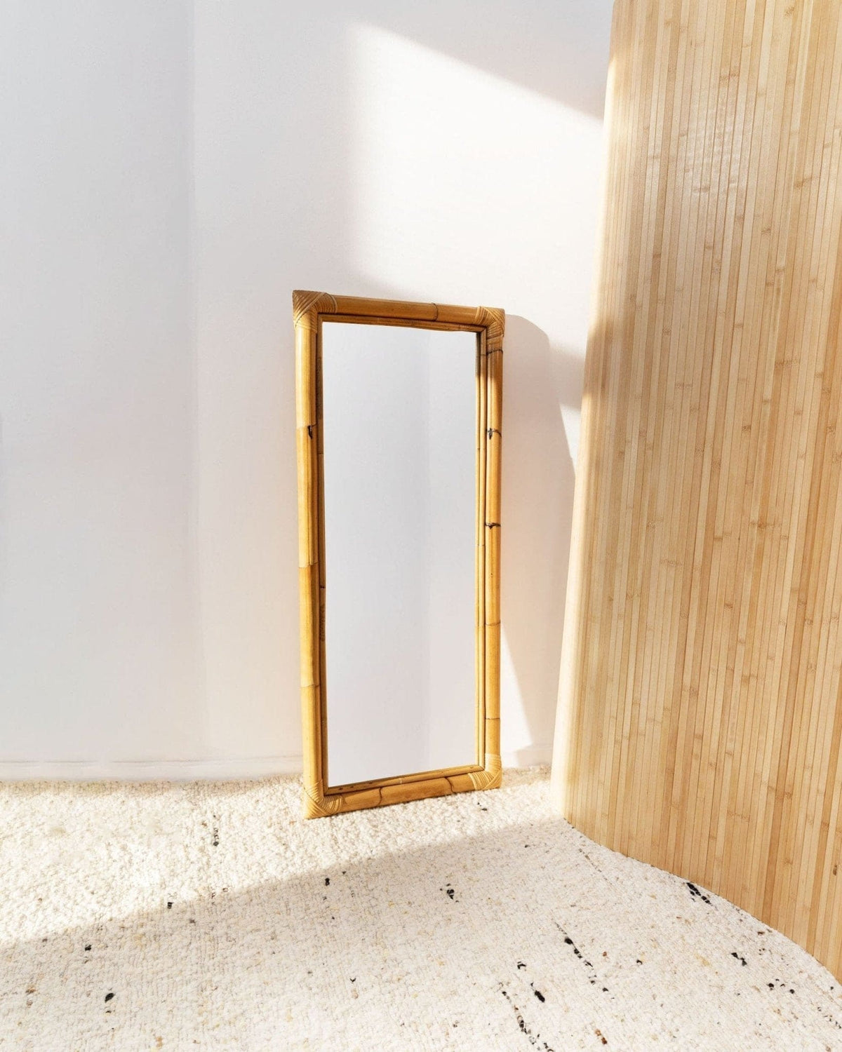 Vintage wall mirror bamboo wood by McM 1940s