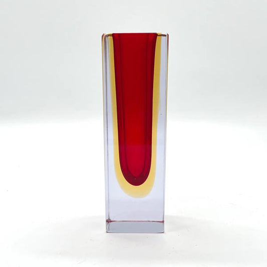Vintage Sommerso Blockvase Murano Rot Gelb