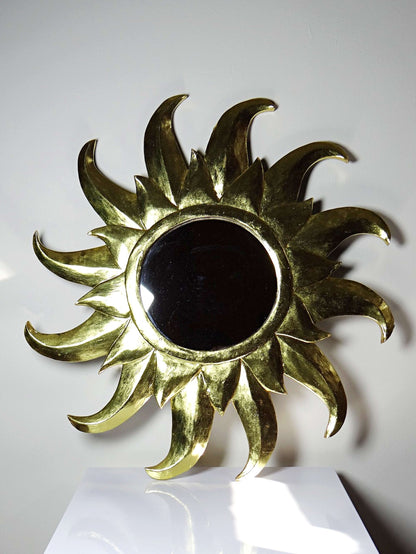 Vintage Sonnenspiegel aus Holz und Blattgold, Hollywood Regency