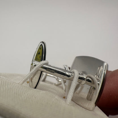 Vintage Manschettenknopf mit tiefrotem Intarsienstein aus 925 Sterling Silber