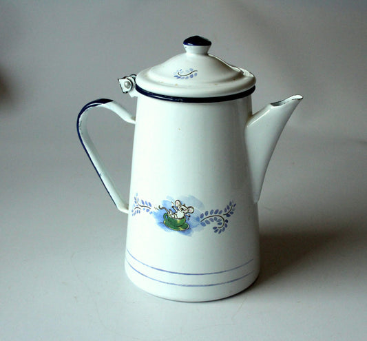 Vintage Kaffeekanne Emaille "Kater Jacob" von Sven Hartmann für ELO