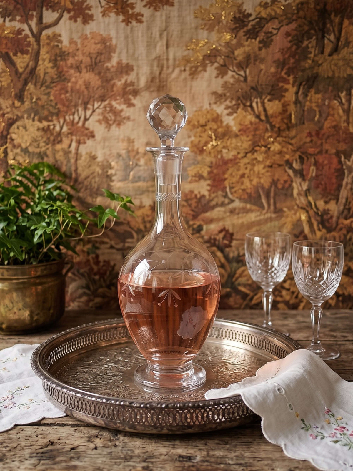 Vintage Karaffe "Cristal de Nancy" graviert, Art Deco