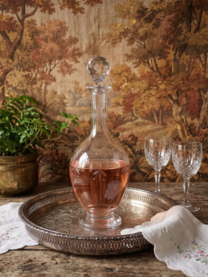 Vintage Karaffe "Cristal de Nancy" graviert, Art Deco