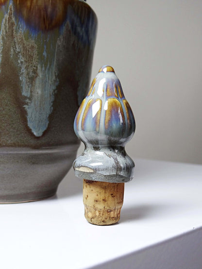 Vintage Keramikflasche mit Stöpsel, flambierte Glasur, Frankreich