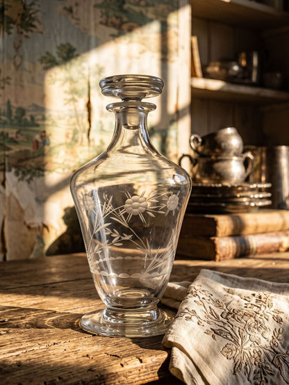 Vintage Karaffe aus böhmischem Kristall, graviert, Art Nouveau