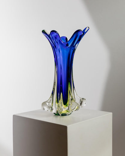 Vintage Vase von Fratelli Toso für Murano blau XXL