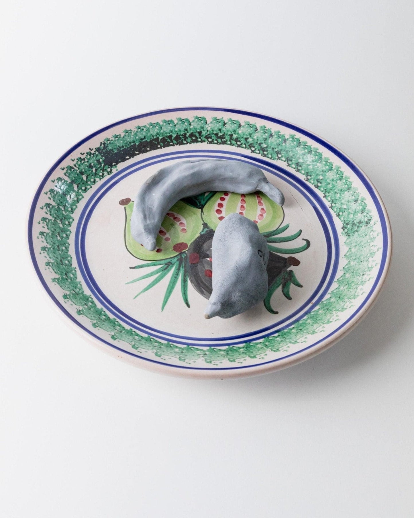 Vintage Keramikteller handbemalt Fruchtmotiv 3 Feigen Sizilien 1960er retro