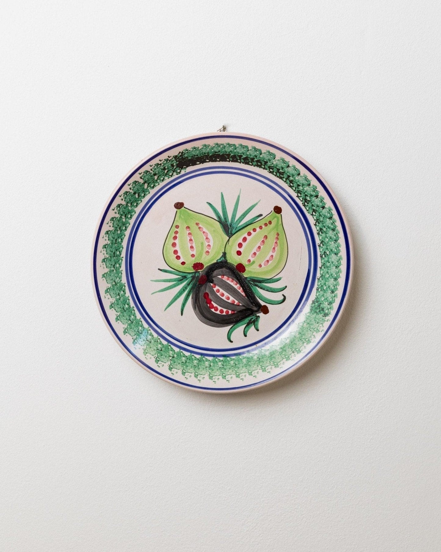 Vintage Keramikteller handbemalt Fruchtmotiv 3 Feigen Sizilien 1960er retro