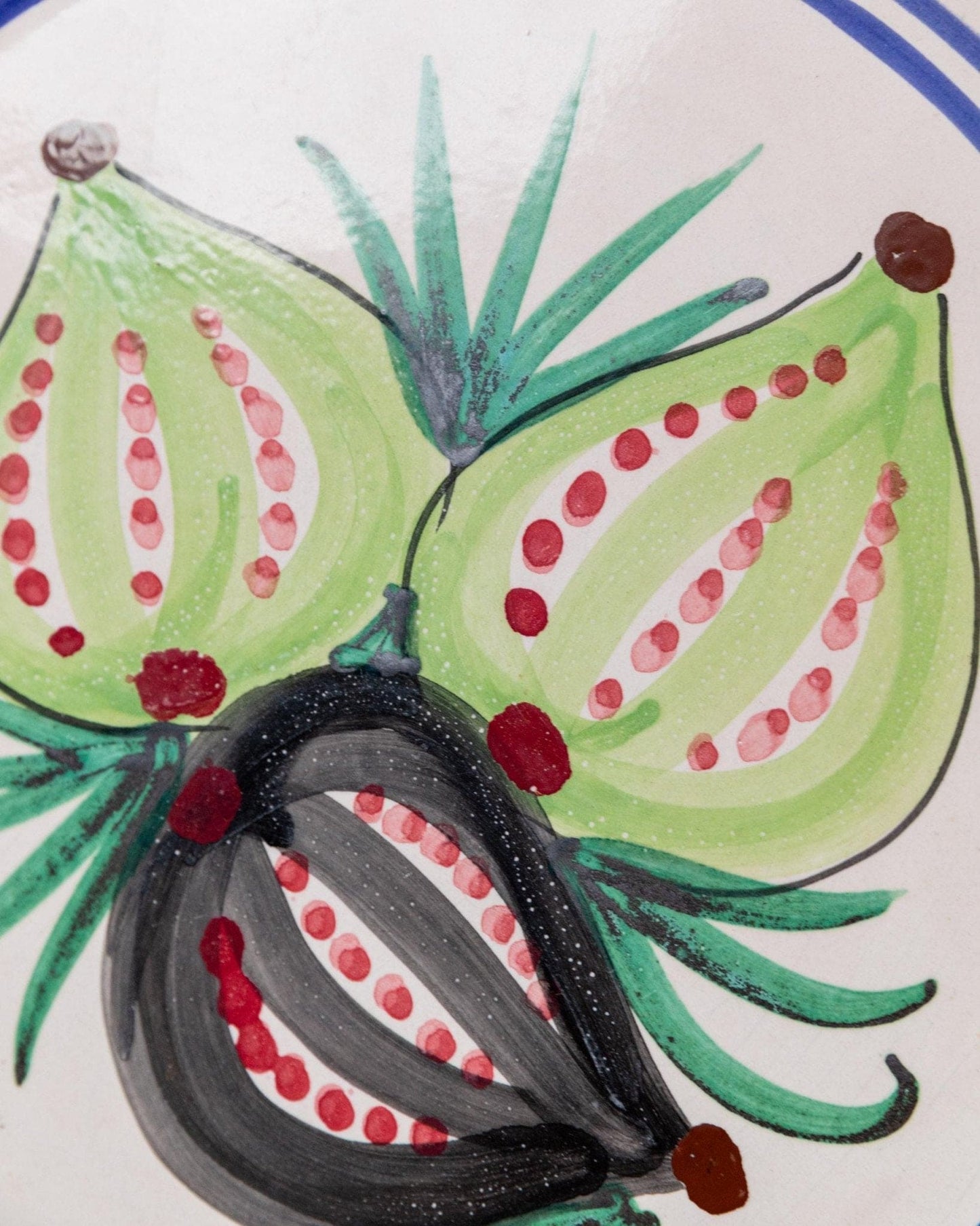 Vintage Keramikteller handbemalt Fruchtmotiv 3 Feigen Sizilien 1960er retro