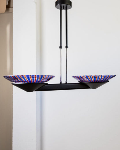 Lustre vintage en verre de Murano bleu rouge de style Memphis des années 1980