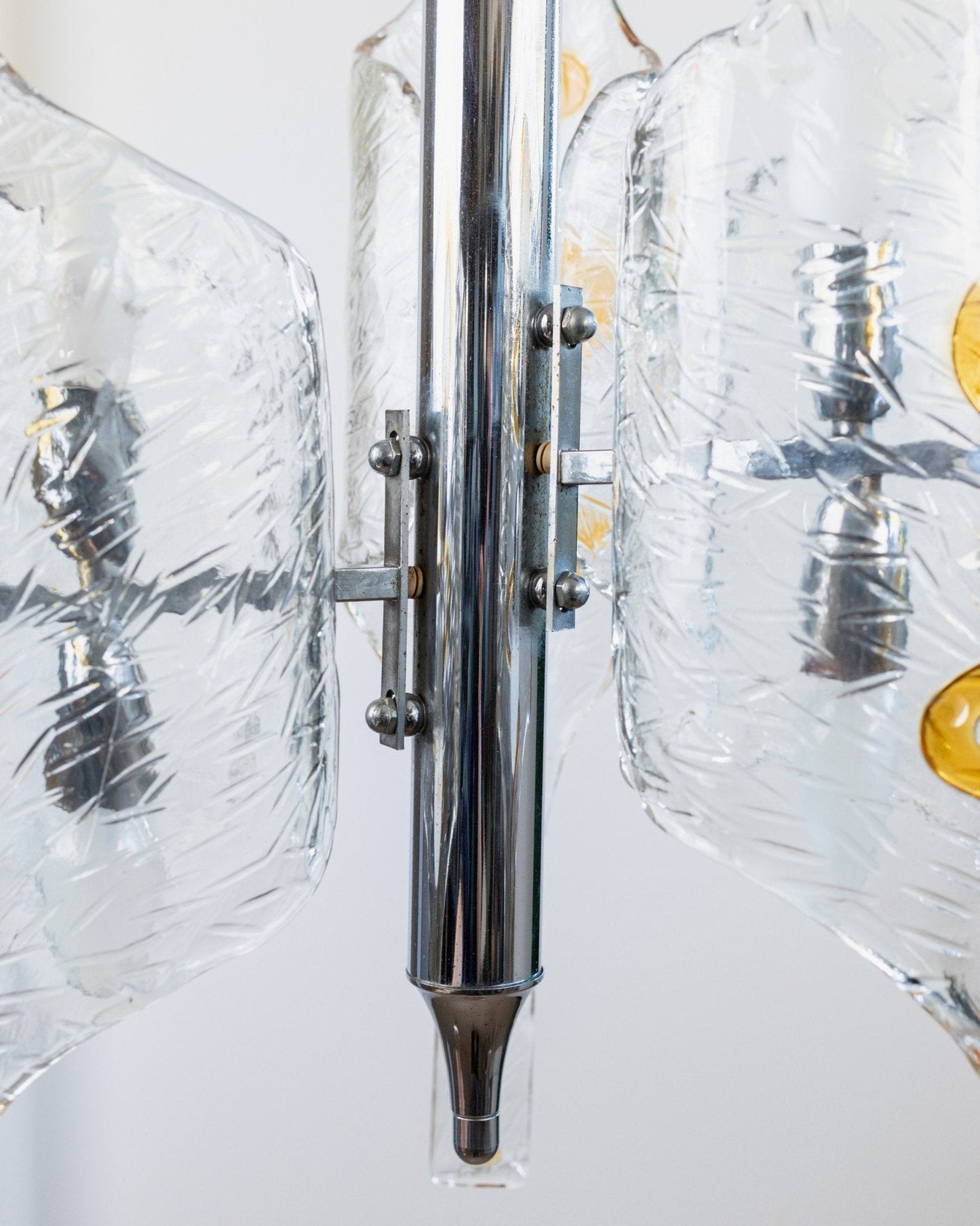 Vintage XXL Murano Glas Kronleuchter von Toni Zuccheri für Mazzega klar bernsteinfarben verchromt