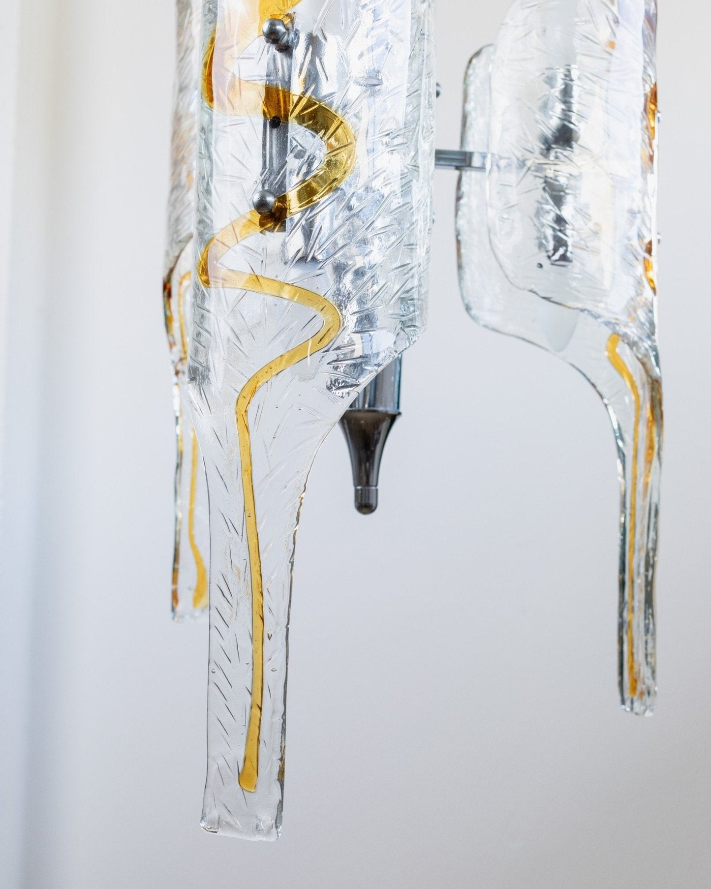 Vintage XXL Murano Glas Kronleuchter von Toni Zuccheri für Mazzega klar bernsteinfarben verchromt