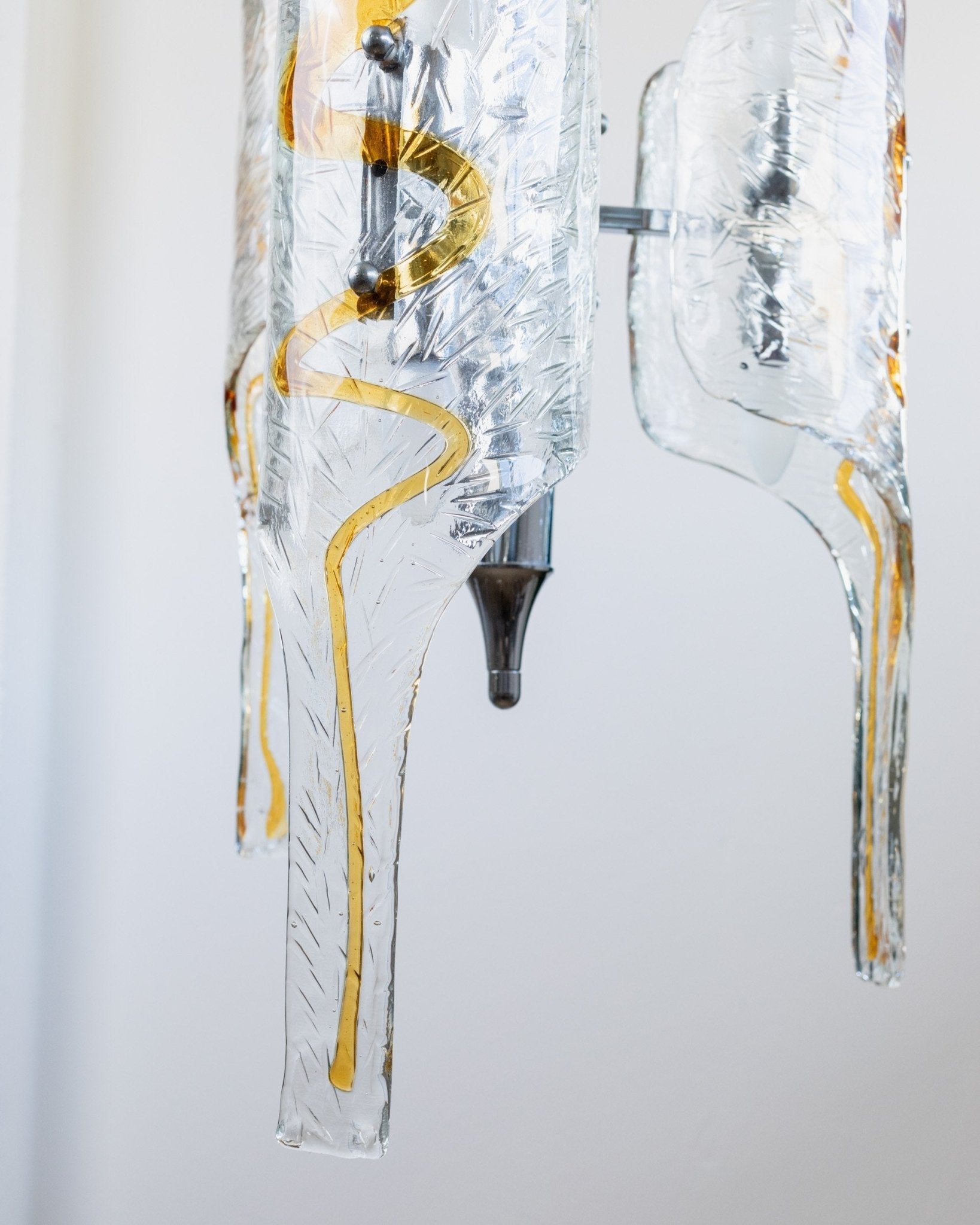 Vintage XXL Murano Glas Kronleuchter von Toni Zuccheri für Mazzega klar bernsteinfarben verchromt