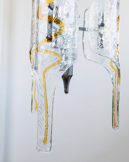 Vintage XXL Murano Glas Kronleuchter von Toni Zuccheri für Mazzega klar bernsteinfarben verchromt