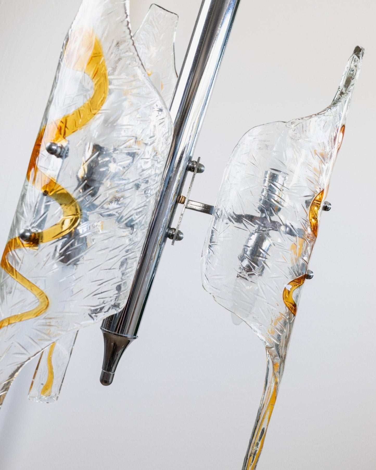 Vintage XXL Murano Glas Kronleuchter von Toni Zuccheri für Mazzega klar bernsteinfarben verchromt