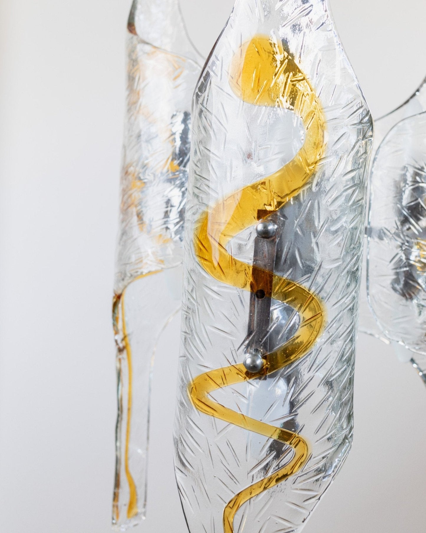 Vintage XXL Murano Glas Kronleuchter von Toni Zuccheri für Mazzega klar bernsteinfarben verchromt