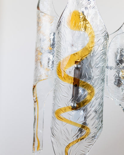 Vintage XXL Murano Glas Kronleuchter von Toni Zuccheri für Mazzega klar bernsteinfarben verchromt