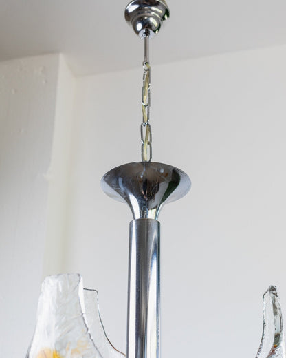 Vintage XXL Murano Glas Kronleuchter von Toni Zuccheri für Mazzega klar bernsteinfarben verchromt